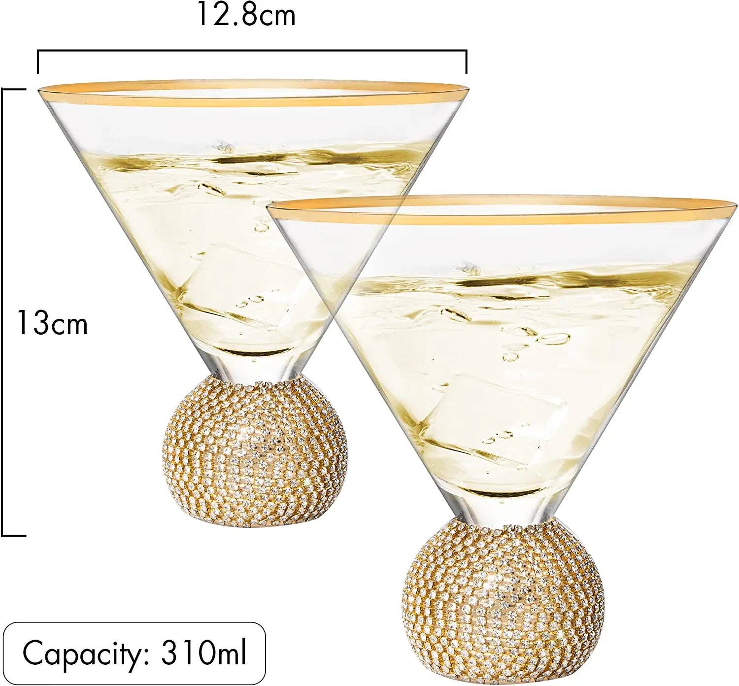 The Wine Savant /  Khen Glassware - Wholesale Cocktail/Liquor Glass - Diamond Rhinestone Martini Glasses - Set of 25