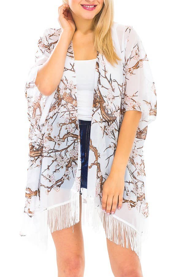 Cap Zone - Wholesale Kimono - Women's - Cherry Blossom Fringed Kimono3