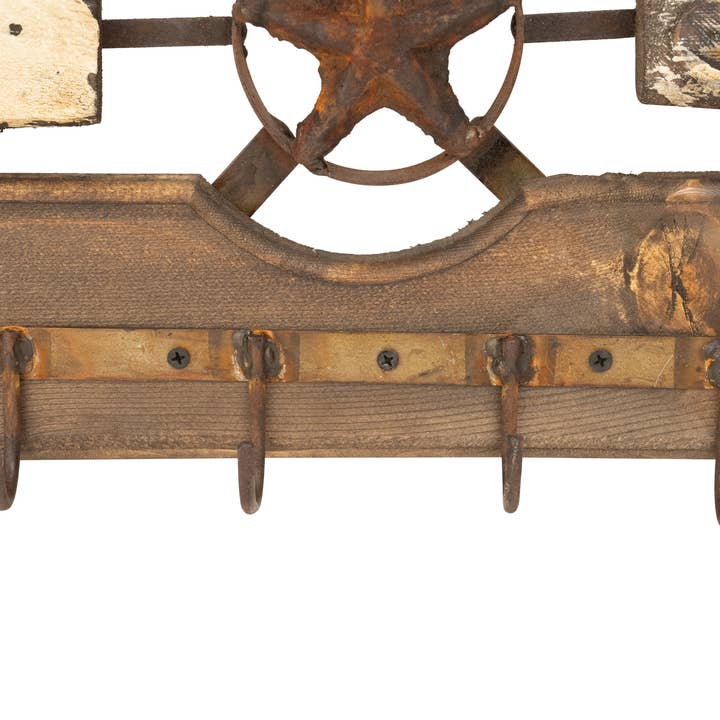 My Amigos Imports - Venta al por mayor Papel pintado 3D - Perchero de pared con estrella rústica de madera y hierro, estilo occidental, 51x41x8 cm8