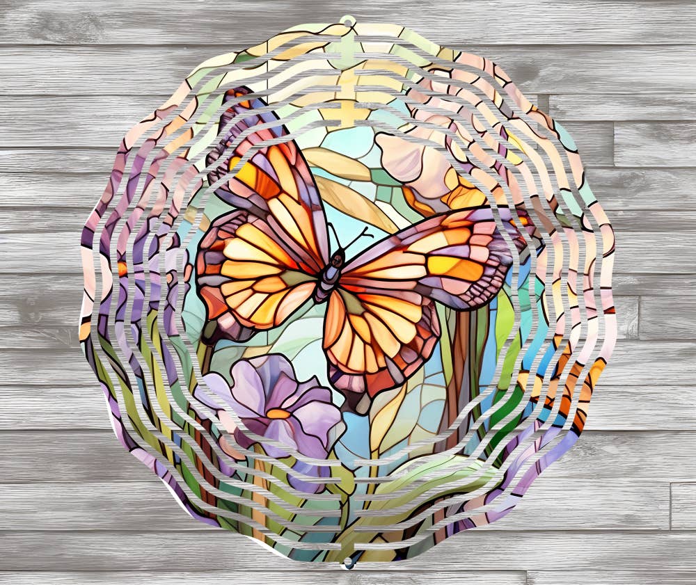 Fun-R-We Creations & Co. Ltd. - Wholesale Wind Spinner - Butterfly Flowers #2 Stained Glass Wind Spinner 8″ Sub.