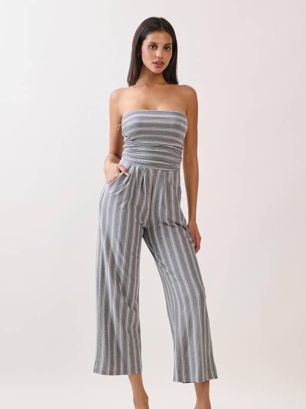 JR16435FS1 - TUBE TOP W/SHIRRING PALAZZO ROMPER for wholesale by Heart & Hips