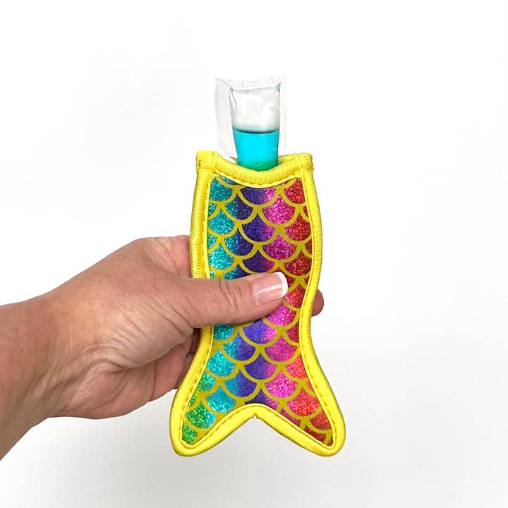 iconic mi - Wholesale Kitchen Tool/Gadget - Neoprene Popsicle Holder Mermaid Tail Shiny Yellow Rainbow