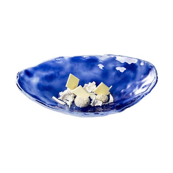 BOL OVALE EN VERRE INDIGO 25X19CM pour la vente par Catalonia Plates, Inc.