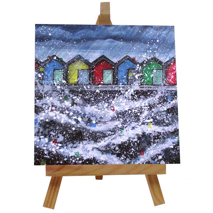 Blyth Beach Huts Tile with Easel for wholesale by Emily Ward Art