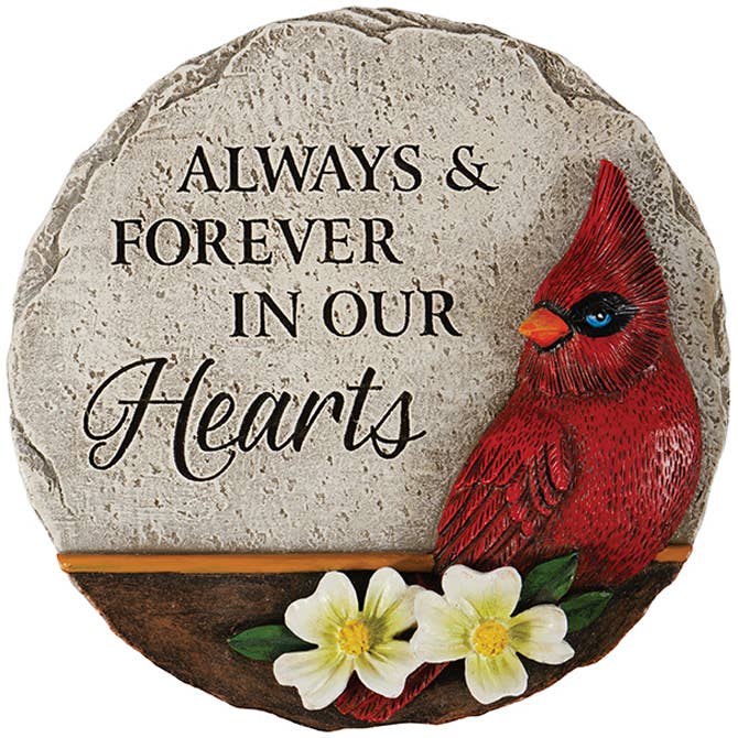 "Hearts" Cardinal Memorial Mini Garden Stone for wholesale by Gift & Garden by Carson
