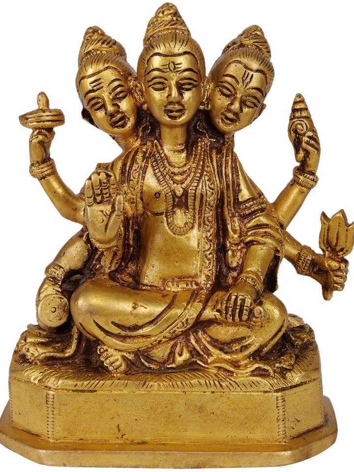 Composite Image of Brahma, Vishnu and Mahesh | Brass Statue for wholesale by Exotic India Art