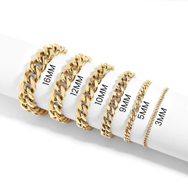 WJW – wholesale Link & chain bracelet – Stainless Steel 18K Gold PVD Coated Diamond Cut Curb Chain Bracelet