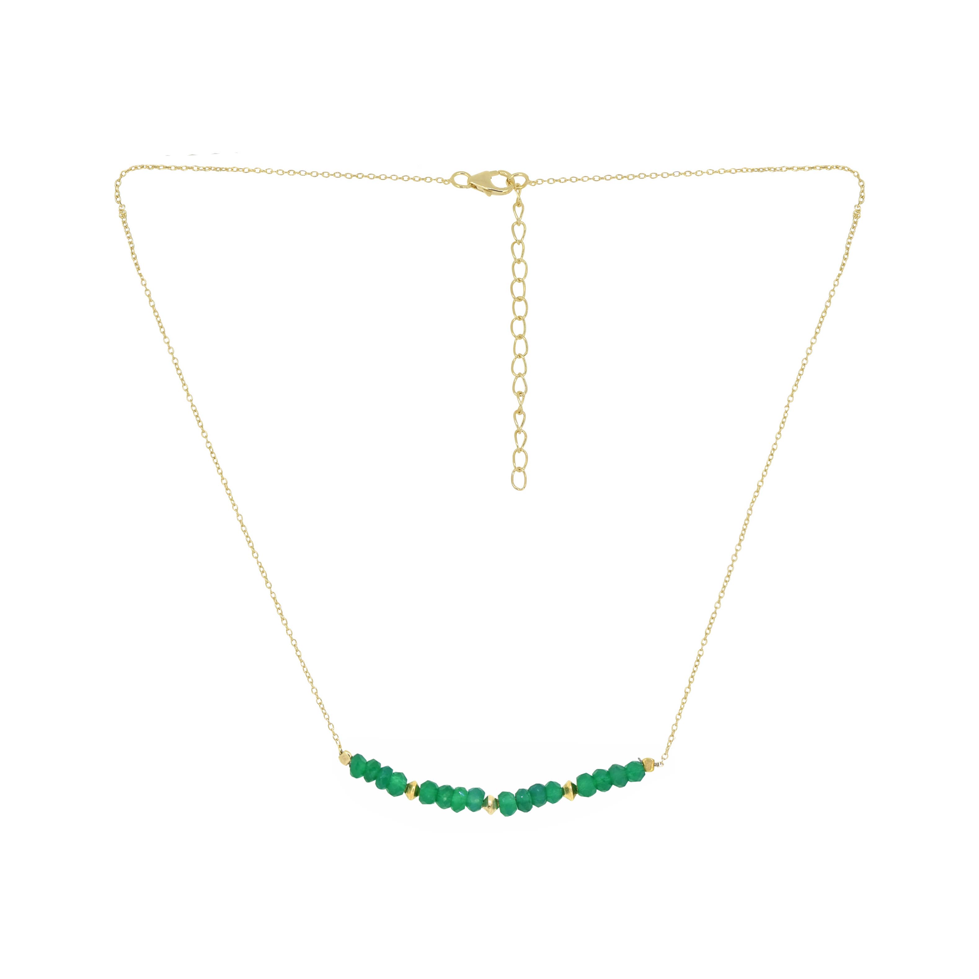 Tiramisu - Wholesale Link & Chain Necklace - Gold Plated 925 Silver Symmetrical Green Onyx Bead Necklace2