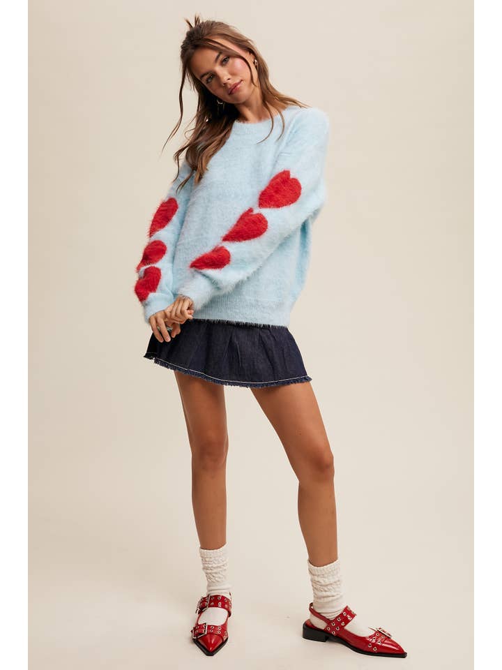Listicle - Wholesale Knit Sweater - Women's - Fuzzy Heart-Sleeve Pullover Sweater LSW087223