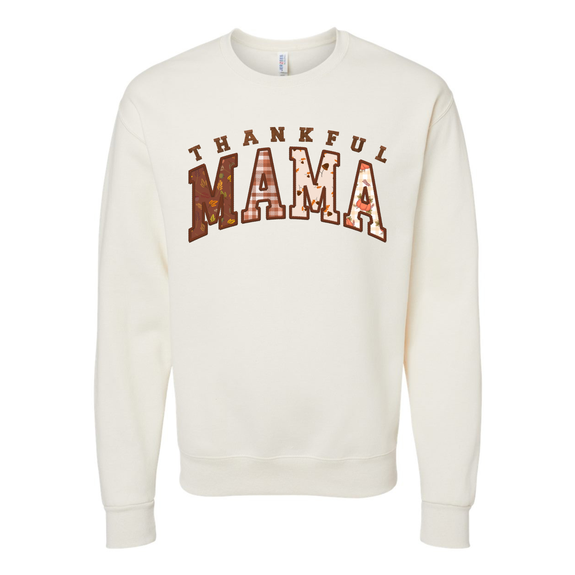 Scripted Pearl - Wholesale Sweatshirt - Women's - Thankful Mama Faux Embroidery Fall Crewneck Sweatshirt1