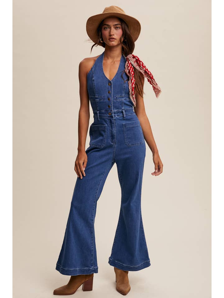 Denim Tuta in denim con scollo all'americana in vendita all'ingrosso su Faire
