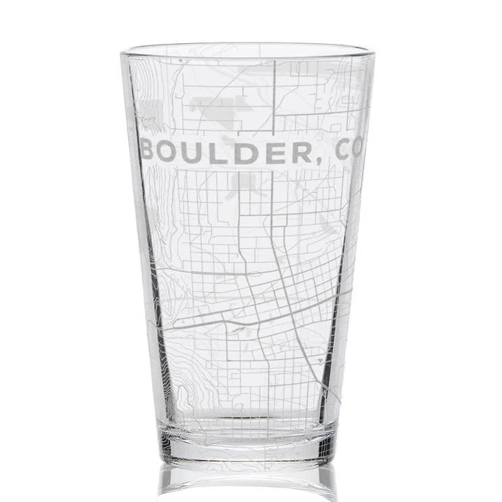 BOULDER, CO Engraved City Street Map 16oz Pint Glasses for wholesale by LumEngrave