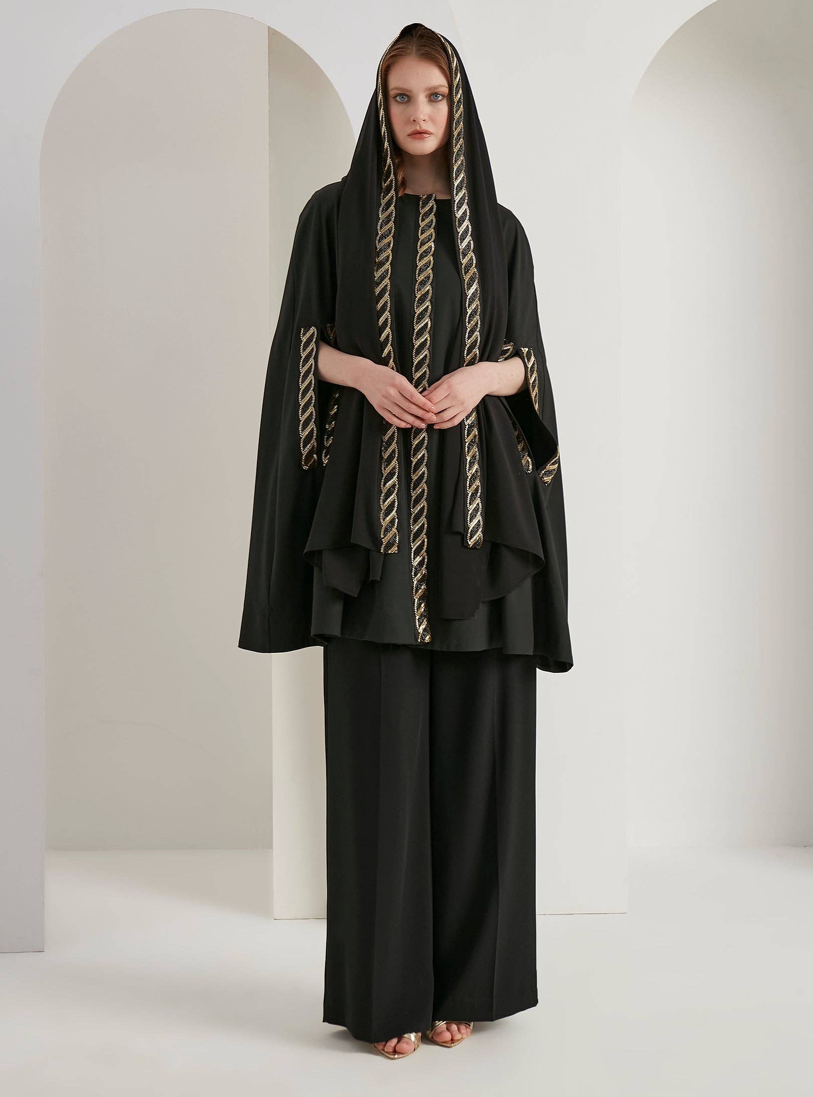 Store WF - Wholesale Top & Pant Set (NOT Loungewear) - Women's - Black Embellished With Embellished Scarf Set3