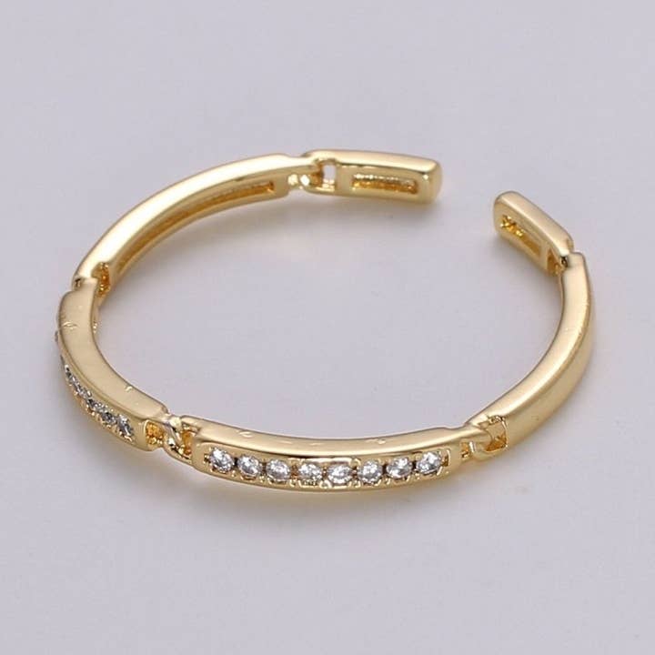 Delikat ring, guldbelagt minimalistisk ring, stable ring, enkel åben ring, justerbar ring med kubisk zirkonia, tynd ring, gave til hende R-127 for engroshandel hos Aim Eternal