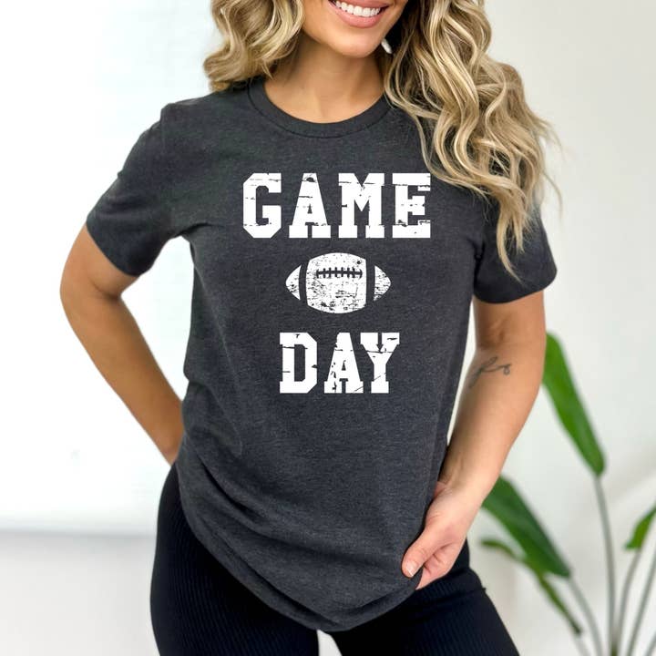 Football Game Day Charcoal Tee White Ink for wholesale by Simply Tees