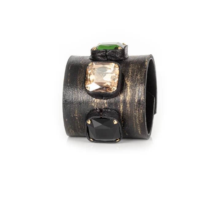 Imperial Ascension Triple Stone Leather Cuff for wholesale by The Dark