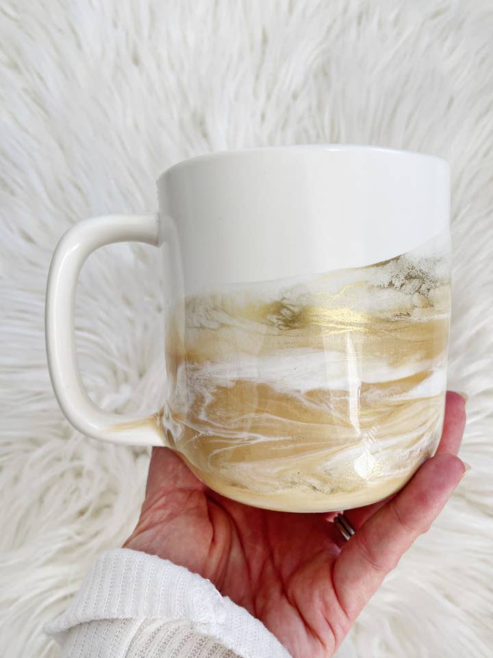 Artisan Ceramic Coffee Mug (White Pearl + Gold) for wholesale by Sam + Sea Artistry