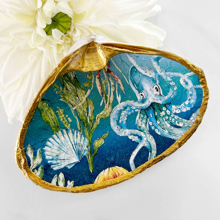 Adori Designs - Wholesale Jewelry Dish - Underwater Oceanic Decoupage Clam Shell Trinket Dish1
