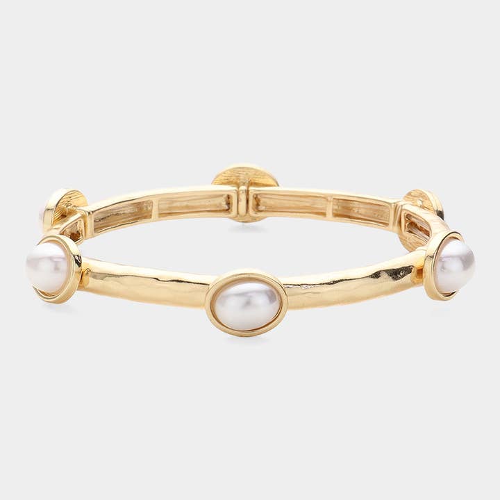 Sensibling Corp. - Wholesale Bangle Bracelet - Oval Stone Cluster Pointed Stretch Bracelet
12