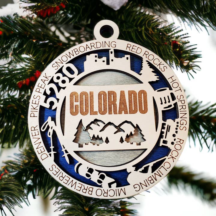 Colorado Keepsake CO State Christmas Wood Engraved Ornament for wholesale by M.Ree Jewels Creative