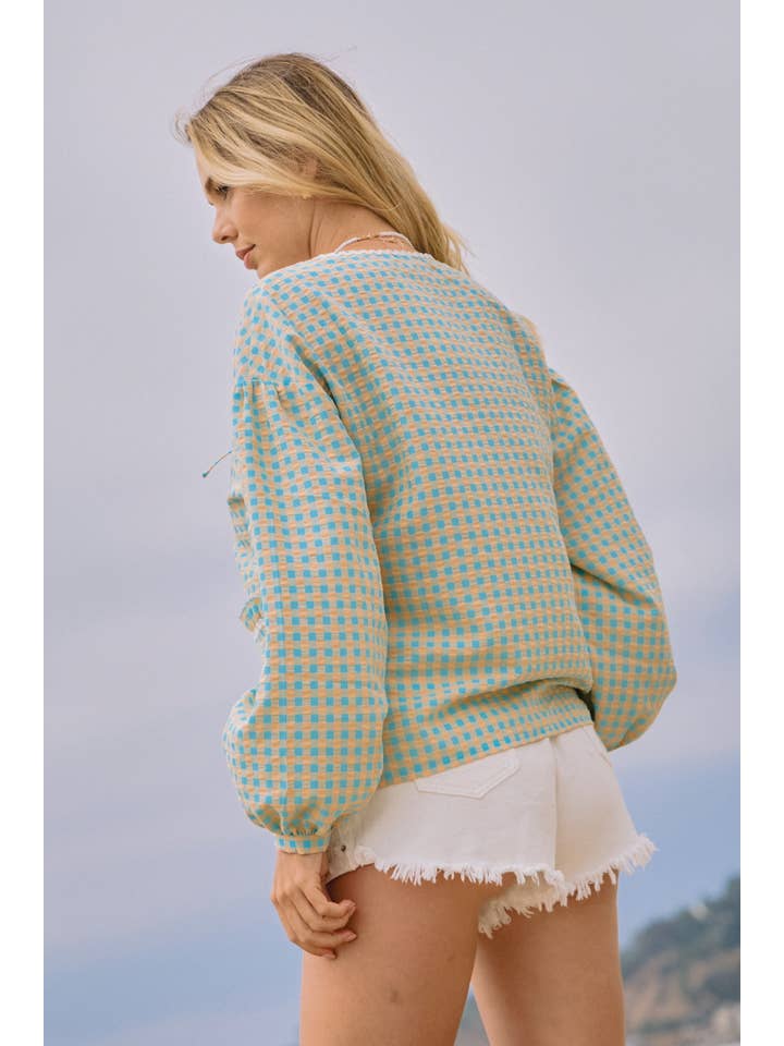 Oddi - Wholesale Blouse - Women's - Colorful Gingham Front Tie Blouse 3