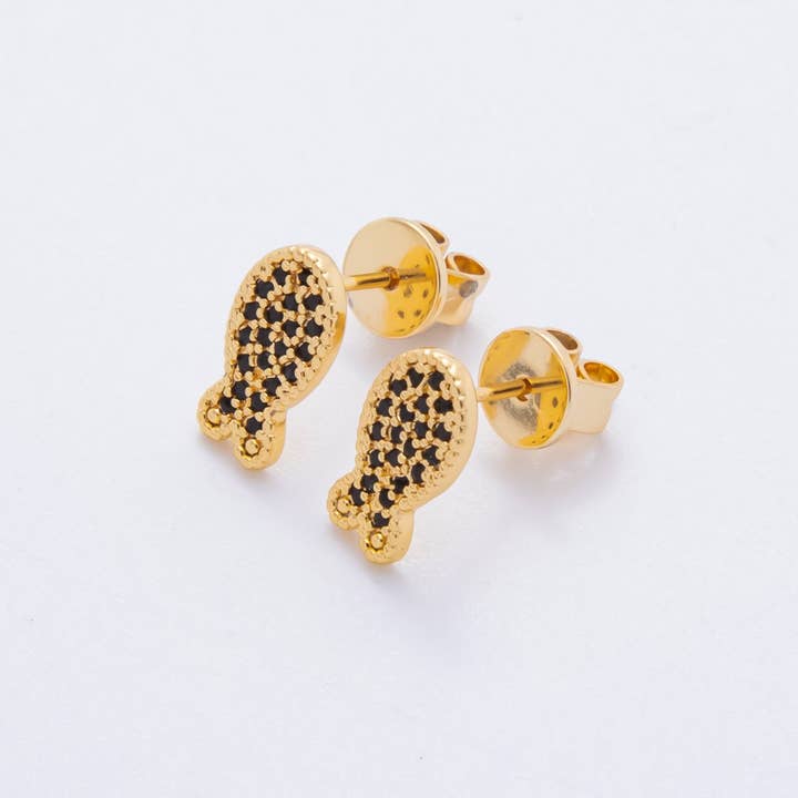 Boucles d'oreilles clous poisson de mer fantaisie pavées de micro CZ noir 11,5 mm en or rempli 18K | AJ172 pour la vente par Aim Eternal