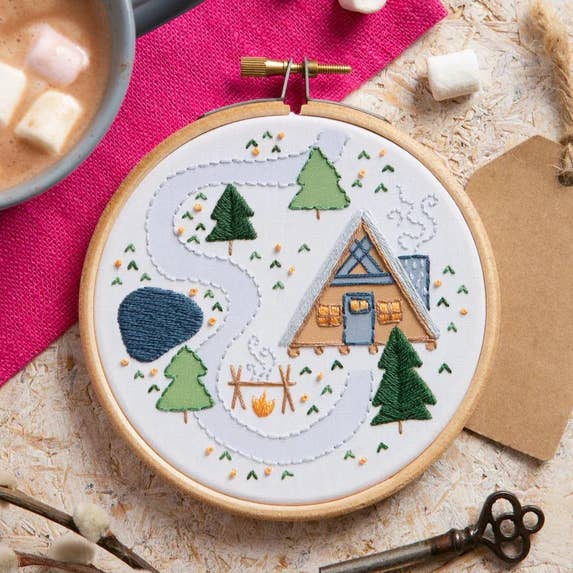 Log Cabin Mini Embroidery Kit | Complete Craft Kit for Beginners for wholesale by Hawthorn Handmade (US Duties Paid)