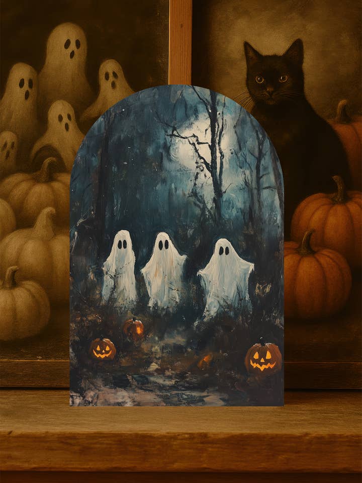 Haunted Woods Ghosts Arch Sign – Spooky Halloween Decor for wholesale by The 19th Collective
