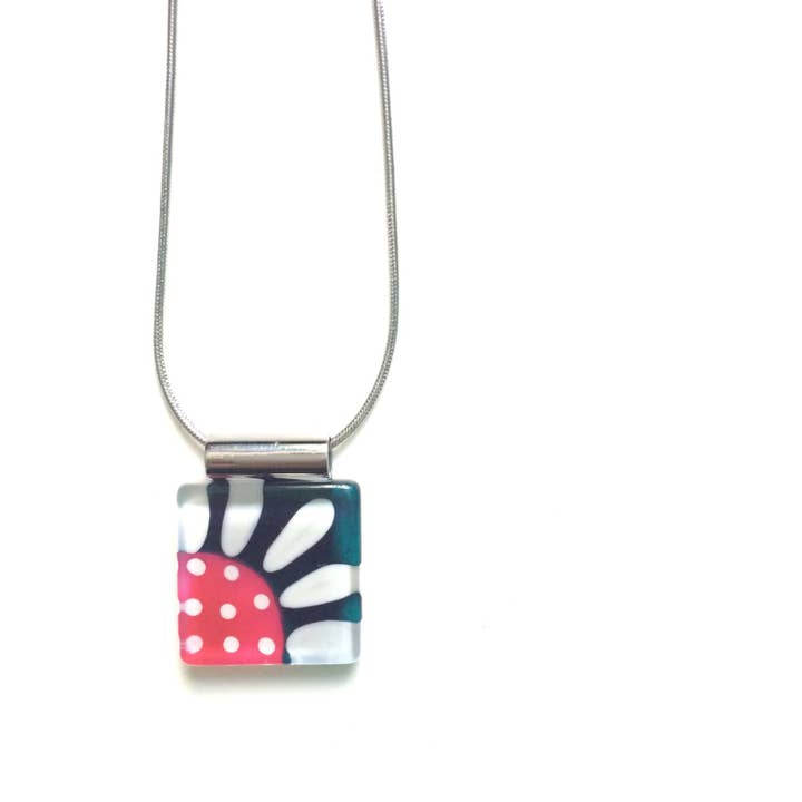 Collier Fleur Rose Turquoise Marguerite Acier Verre Azurine pour la vente par Azurine