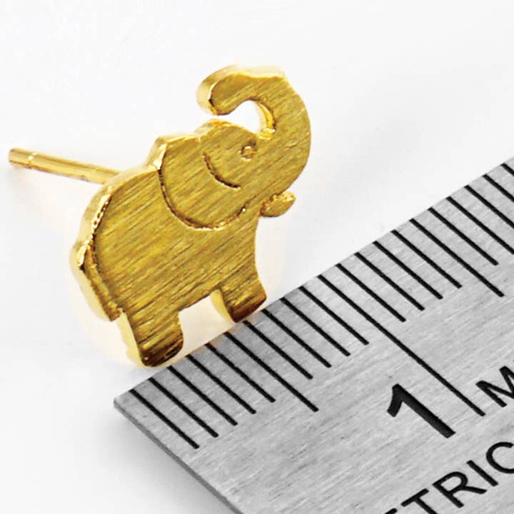 Fashion City - Wholesale Stud/Post Earrings - Gold-Dipped Brass Elephant Earring