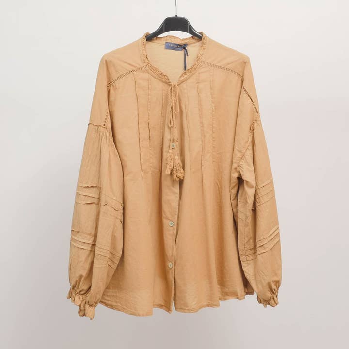 Cecile Wang - Wholesale Overhemd met knopen - Dames - Katoenen blouse met pofmouwen en geplooide details TDM373250