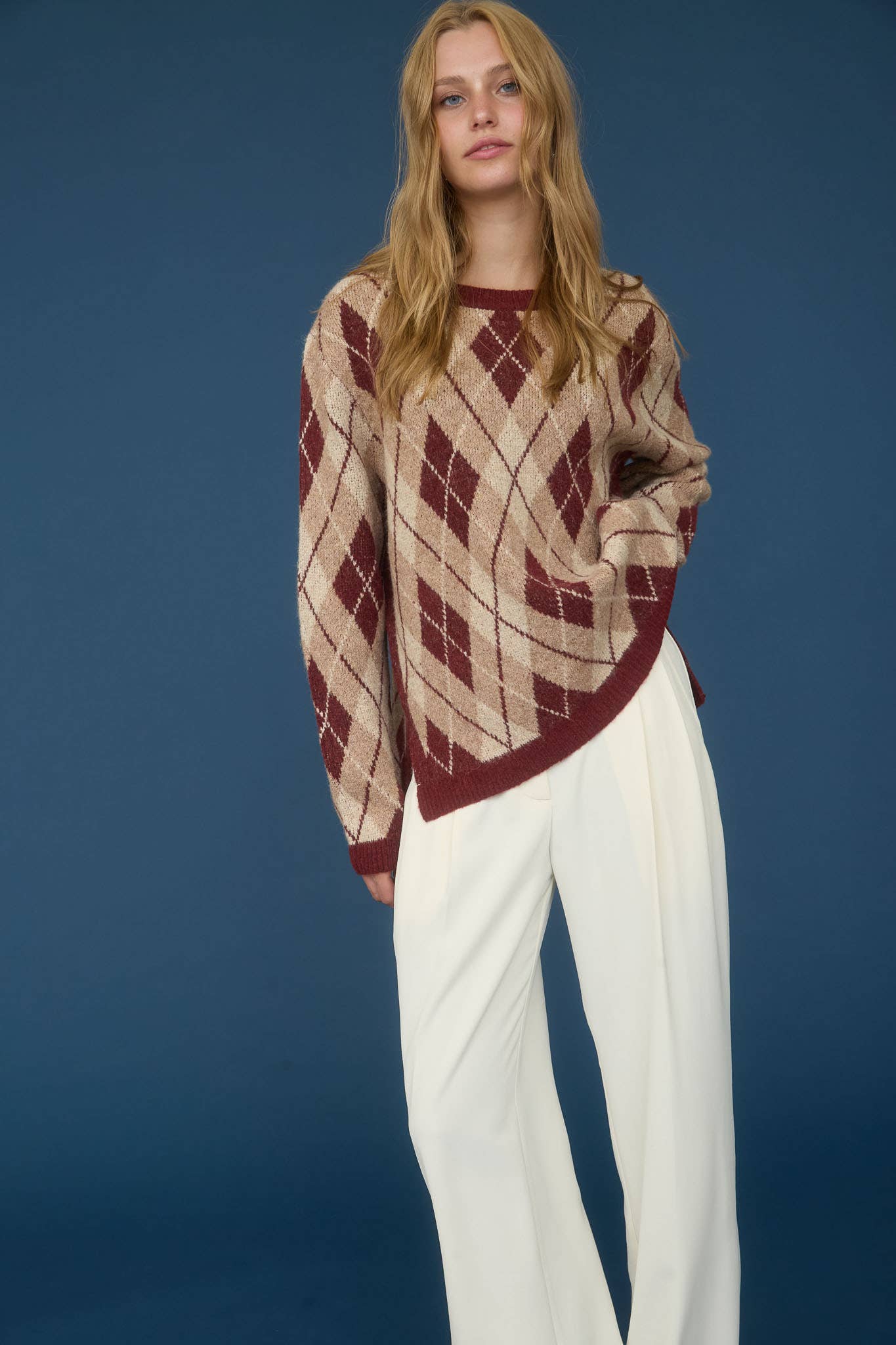 The Workshop Studio - Wholesale Pullover-trui - Dames - Crewneck trui met lange mouwen en argyle-patroon.4