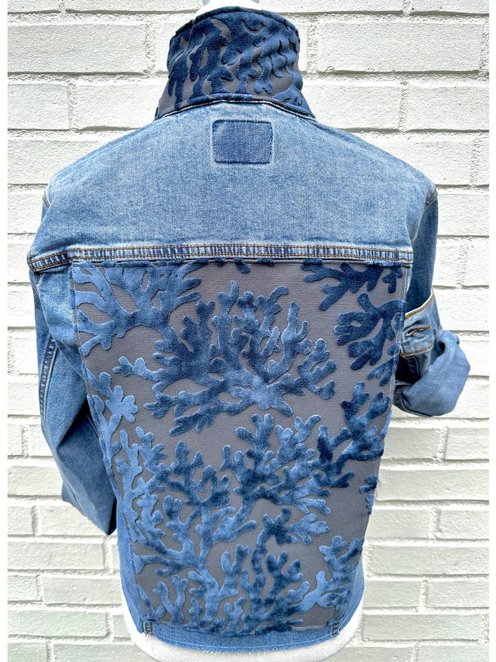 Stevie Denim Jacket - Denim w Blue Velvet Coral for wholesale on Faire
