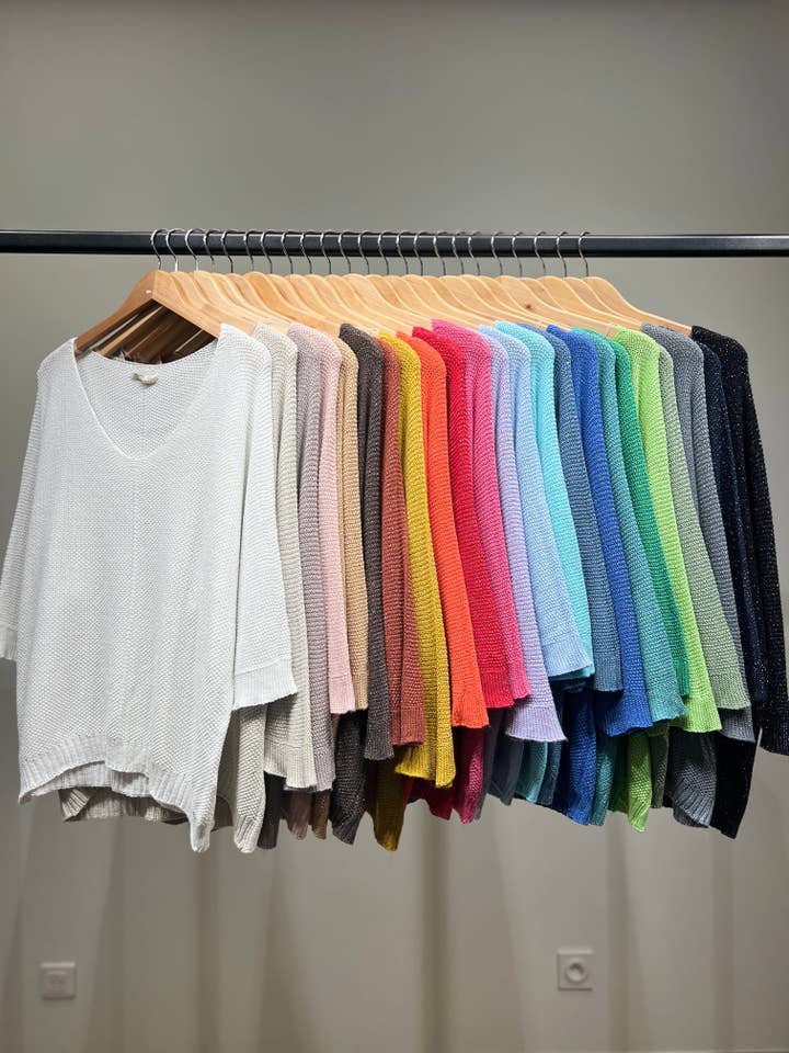 L'Emotion - Wholesale Knit Sweater - Women's - Modal Shiny Thread V-Neck Knitted Sweater