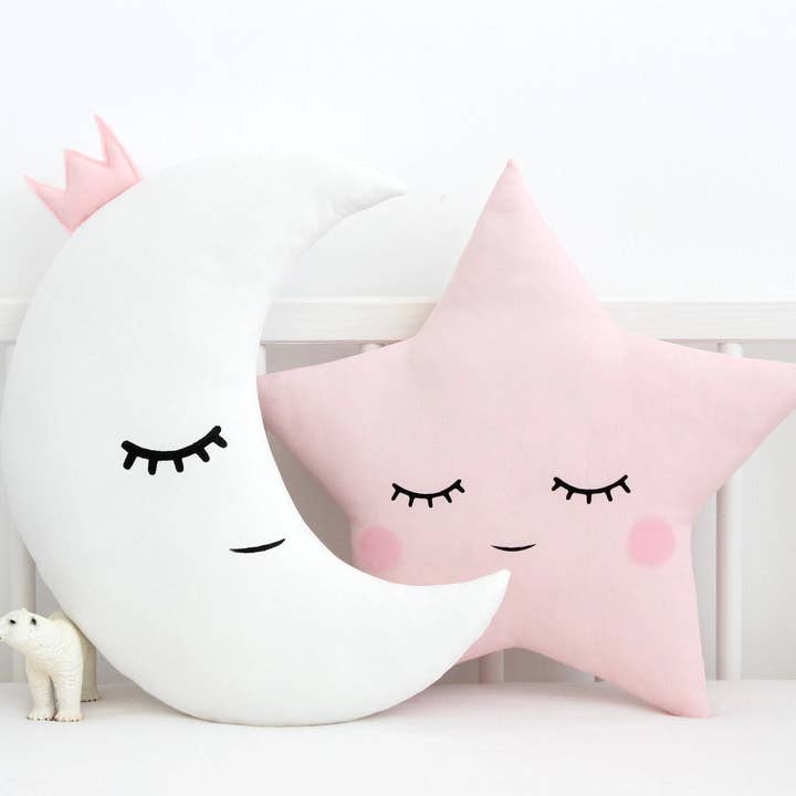 Set Of White Crescent Moon And Pale Pink Star Cushions for wholesale by ProstoConcept
