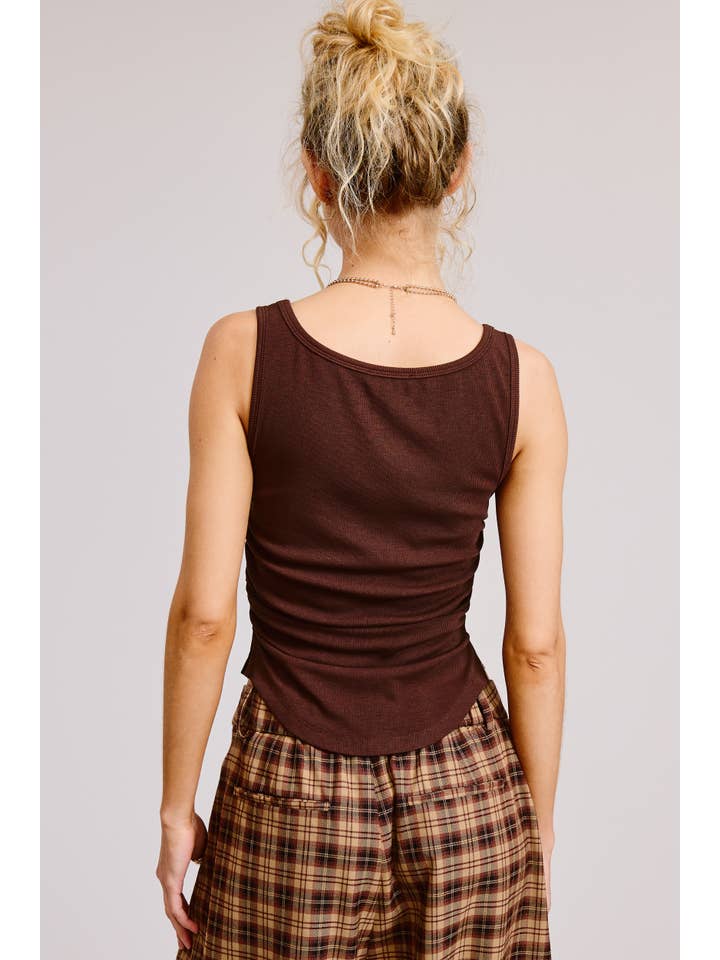 Mimosa - Wholesale Tank Top - Women's - Ruched Side Ribbed Knit Tank with Scoop Neck