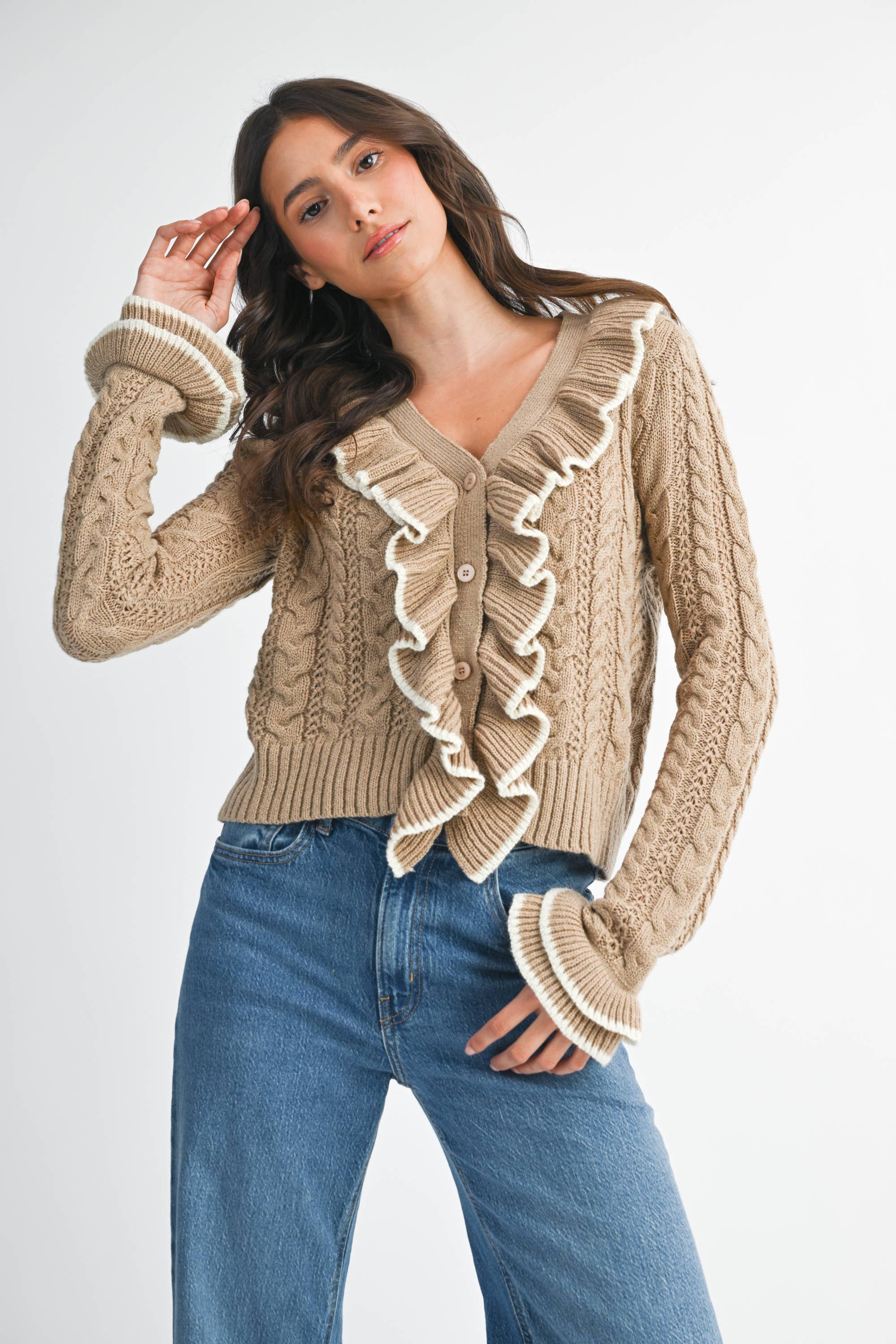 Camellia - Wholesale Cardigan - Women's - STYLIESH BLUE RUFFLED CARDIGAN19