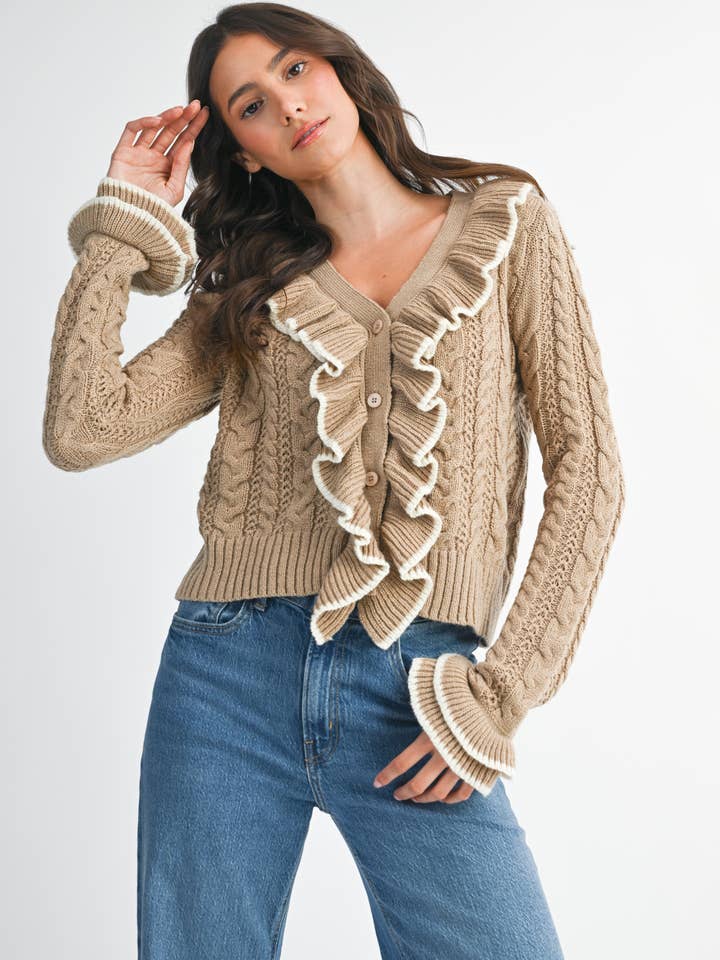 Camellia - Wholesale Cardigan - Women's - STYLIESH BLUE RUFFLED CARDIGAN19