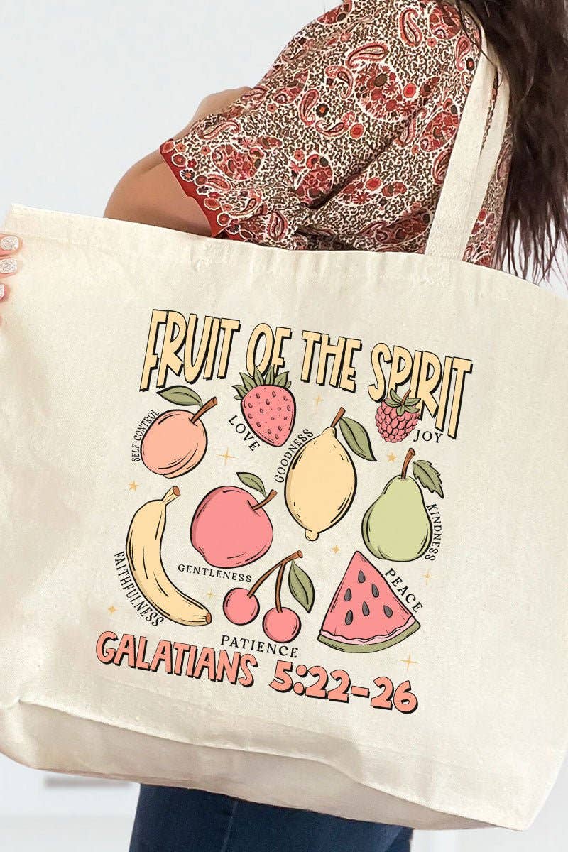 Natural q Fruit Of The Spirit Canvas Jumbo Tote for wholesale on Faire0