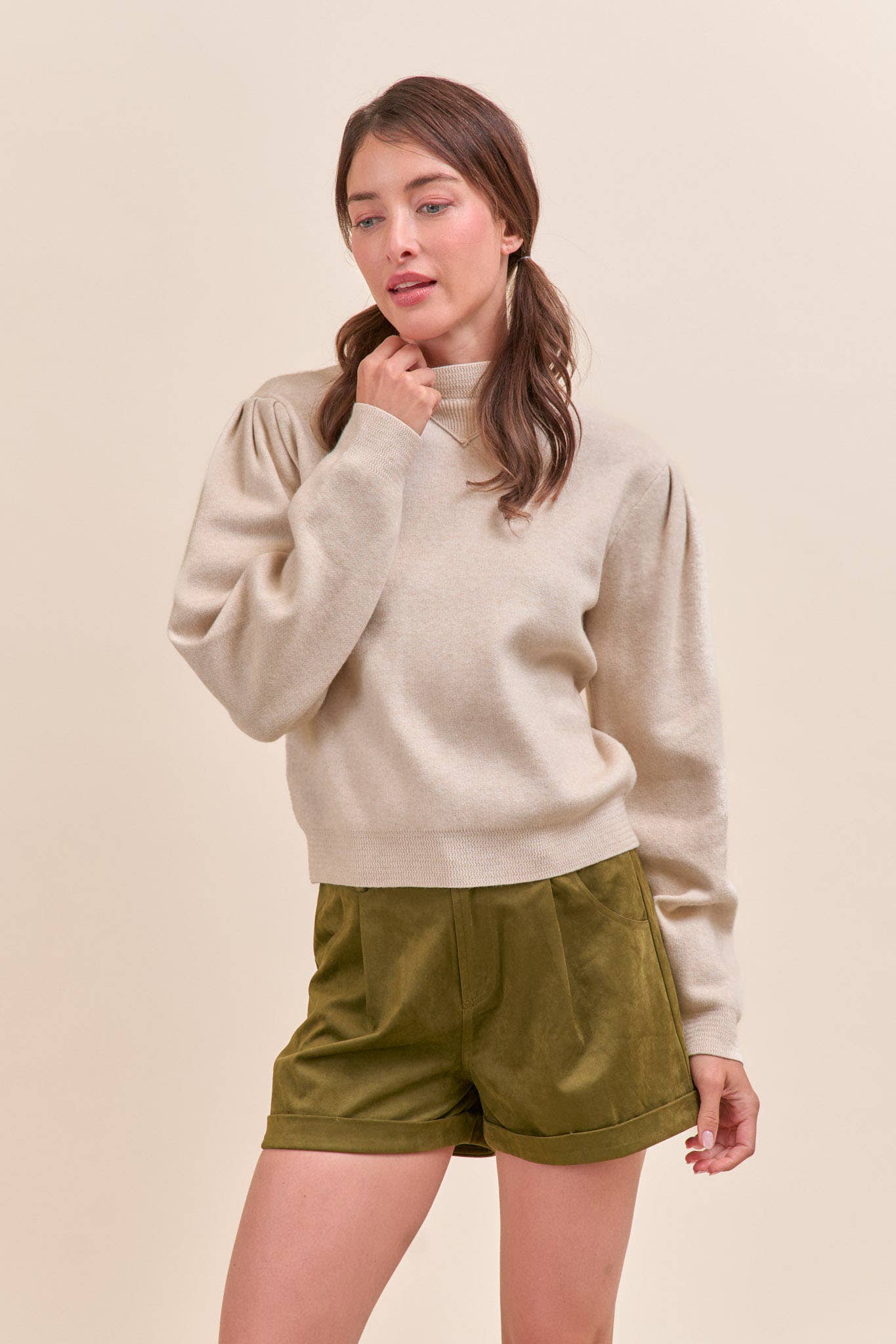 &MERCI - Wholesale Knit Sweater - Women's - MOCK NECK PUFF SLEEVE SWEATER MSW1103017