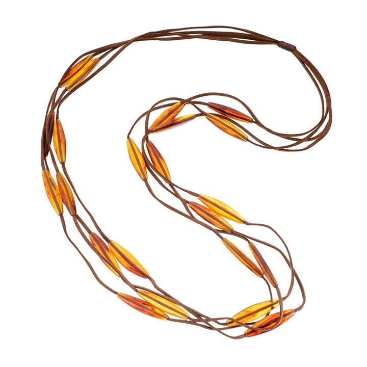 Collana lunga multi-filo VERITY con perline color ambra per la vendita all'ingrosso da parte di Blue Scarab