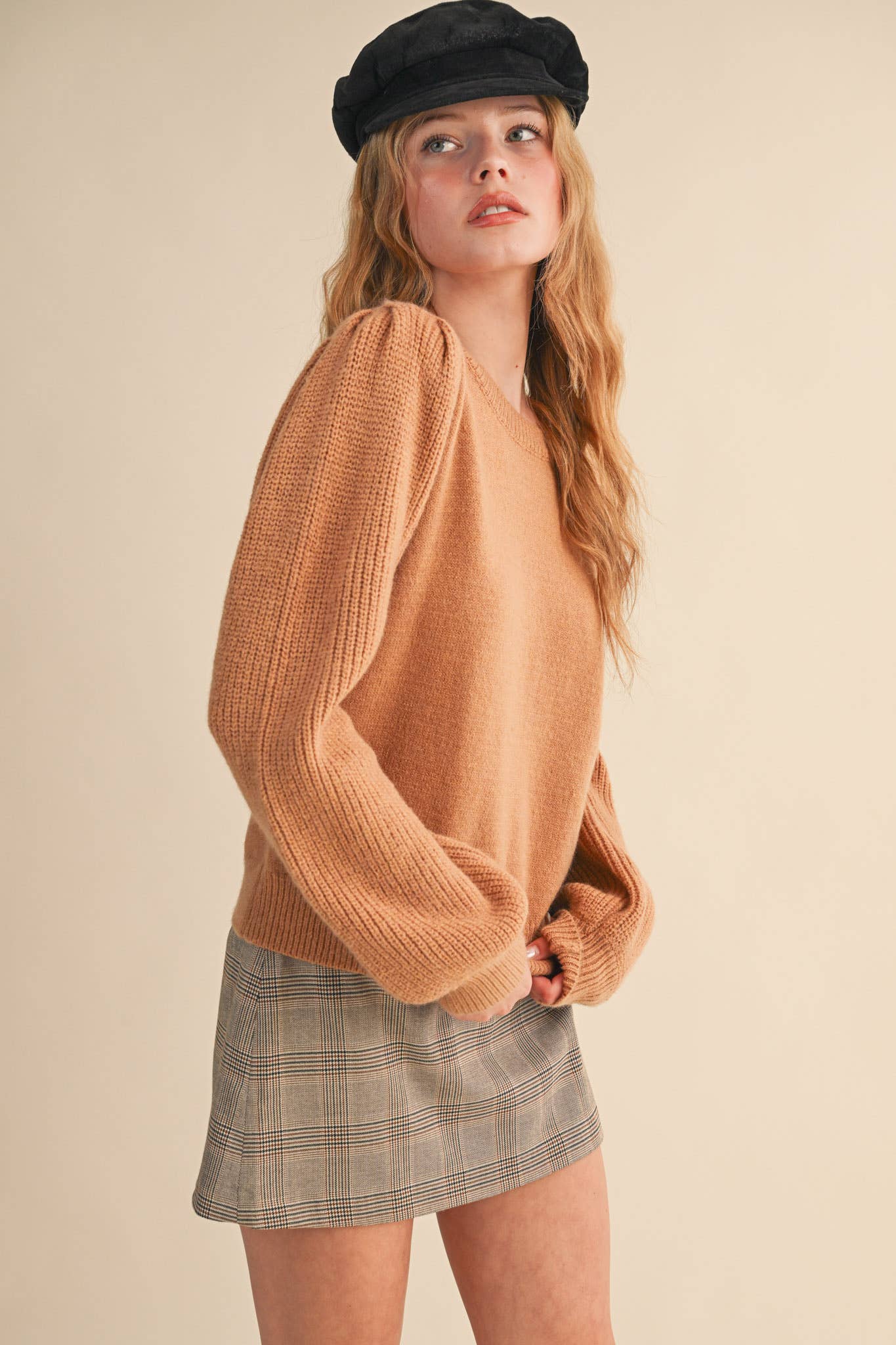 &MERCI - Wholesale Knit Sweater - Women's - RIBBED PUFF SLEEVE SWEATER MSW1095140