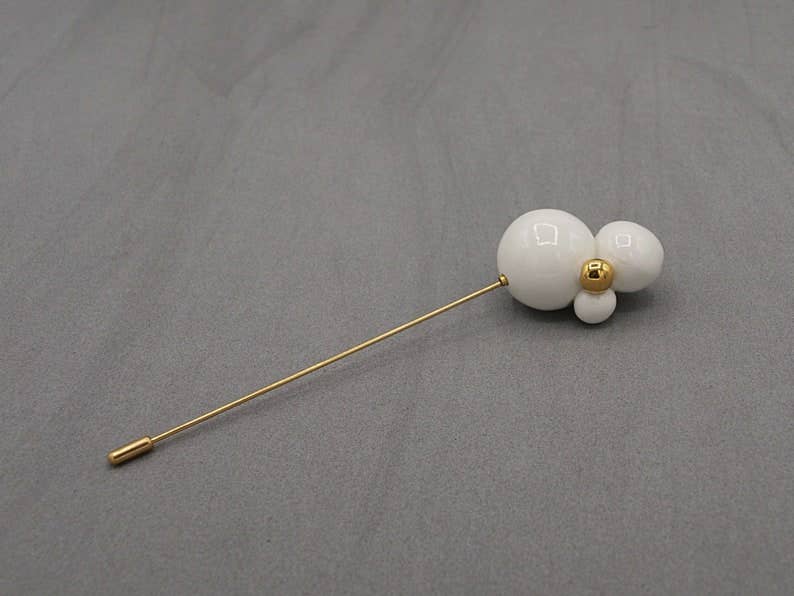 Cerámics & co – Engroshandel Broche – Hvid og guld keramisk broche, Moderne porcelæn broche2