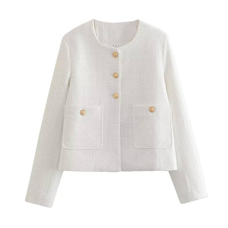 AZSHOP Trading LLC - Wholesale Jacket - Women's - Button-Up Tweed Jacket with Pockets2
