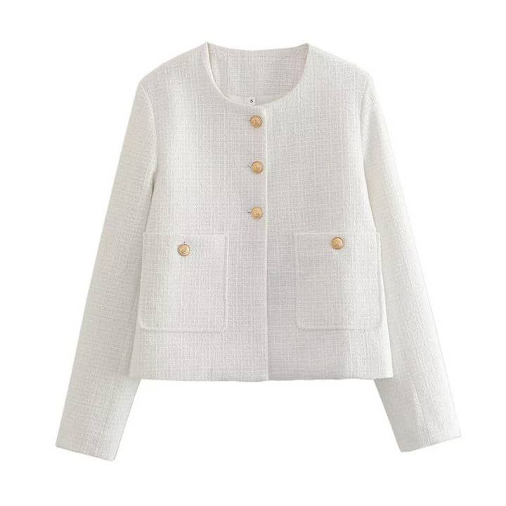 AZSHOP Trading LLC - Wholesale Jacket - Women's - Button-Up Tweed Jacket with Pockets2