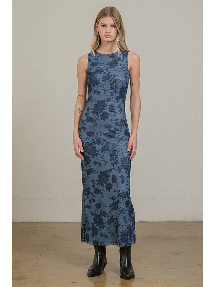 FLORAL BLEU Robe en maille Midnight Bloom - RD1204 en vente sur Faire4