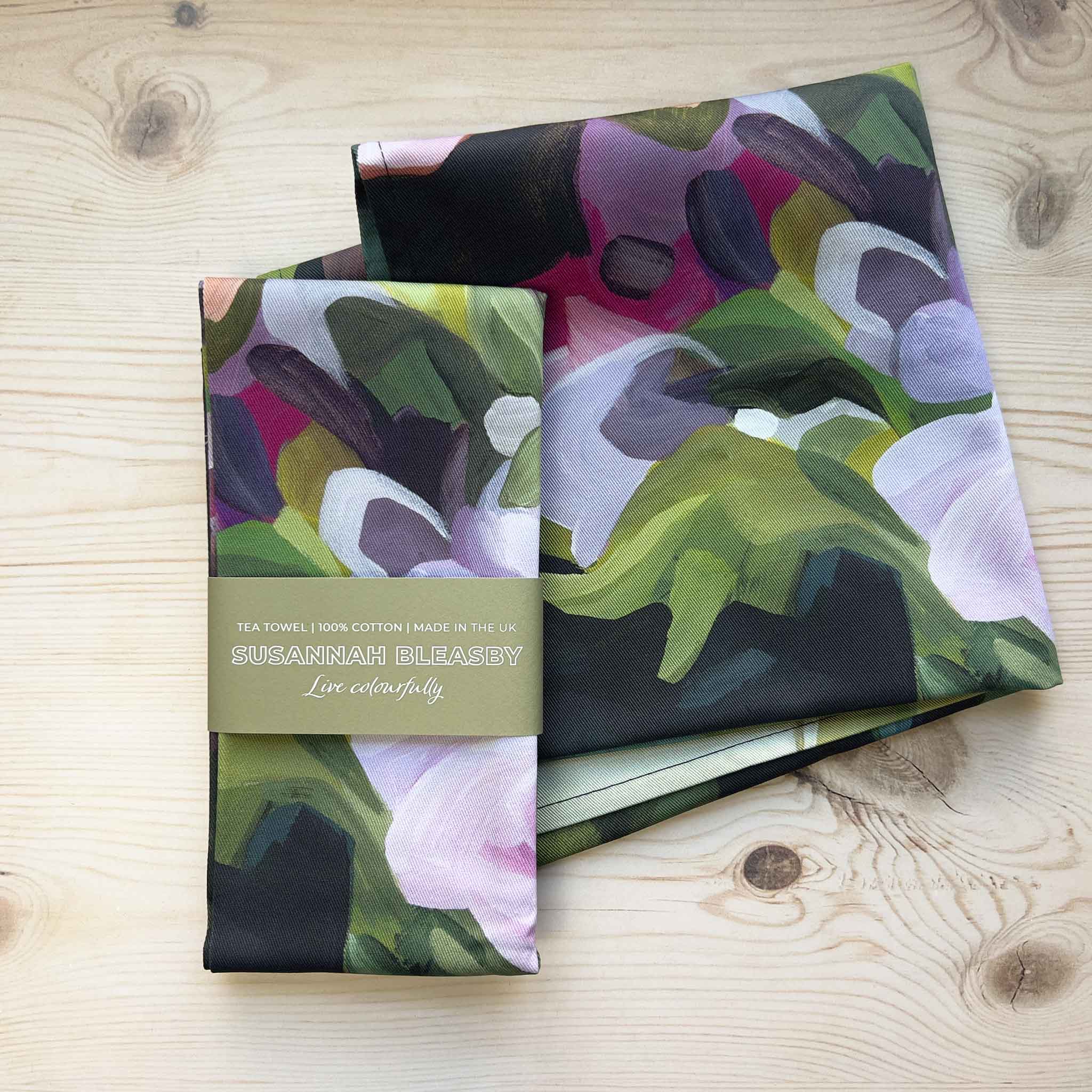 Susannah Bleasby Art - Wholesale Tea Towel - Cotton tea towel | Purple floral tea towel | 'Lilah'1