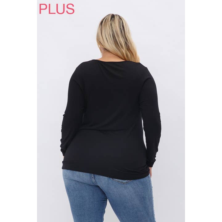 VOCAL - Wholesale Knit Top - Women's - CURVY LASER CUT LONG SLEEVE TOP WITH STONES3
