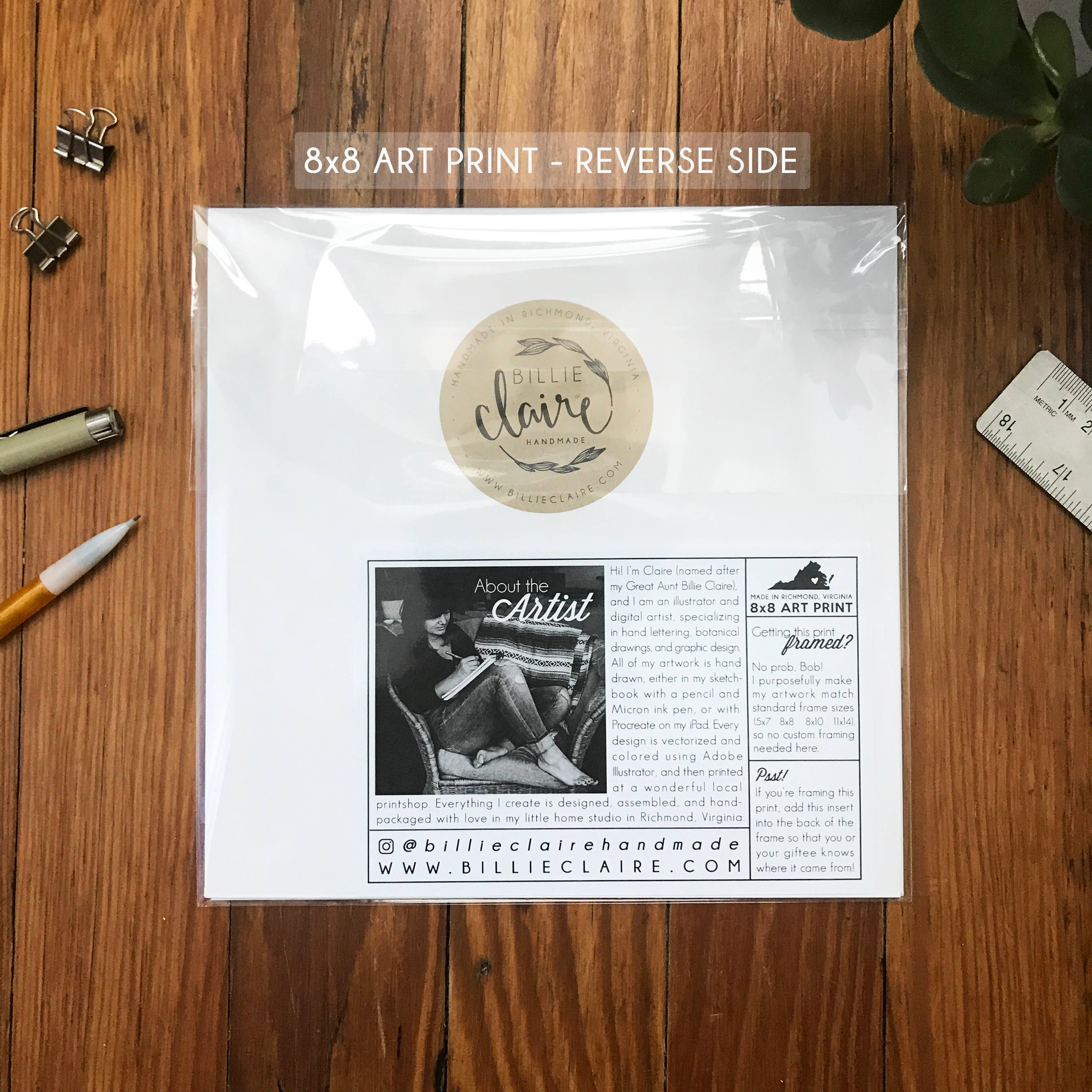 Billie Claire Illustration (Handmade) – wholesale Art print – Desert Snake - 8x8 Square Art Print2