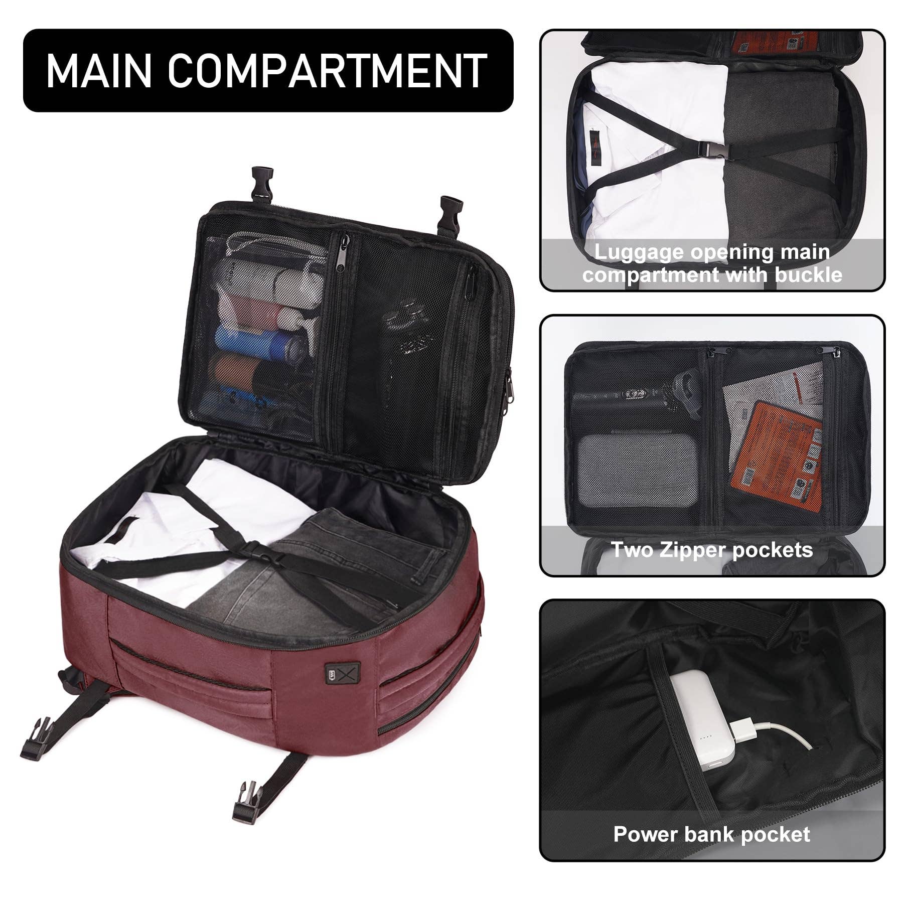 wandf - Wholesale Backpack - Unisex - 20L Underseat 13 Pockets Carry on Travel Bag with USB Port53